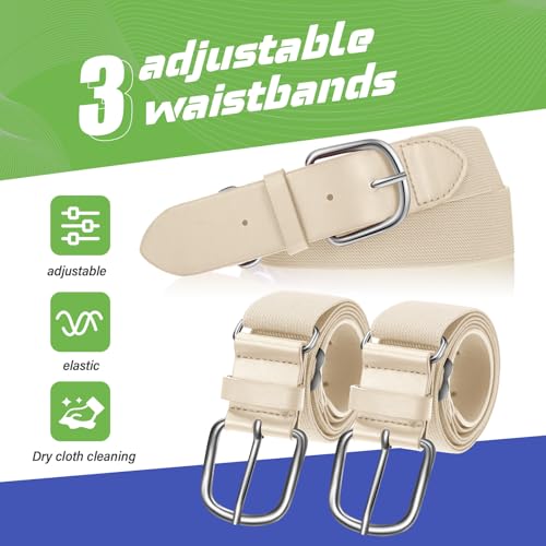 Image of Hercicy 3 Pieces Adult and Youth Baseball Softball Uniform Belts, Adjustable Size Uniform Belt