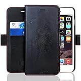 iPhone 7 Wallet Case by ALEYNA, Real Genuine Leather, Luxury Business Wallet Case with Kickstand, Gift Box - Black
