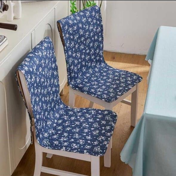 Image of HOMETHREADS Floral Quilted Cotton Chair Cover - Soft, Comfortable Dining Chair Seat Protector with Non-Slip Backing & Strong Elastic Strap for Snug Fit (Navy White, Pack of 2)