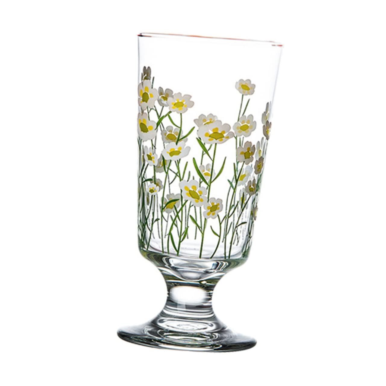OFFSCH Unique Daisy Pattern Glass Cup Vintage Beverage Glasses Milk Tea Juice Cup Set of 1