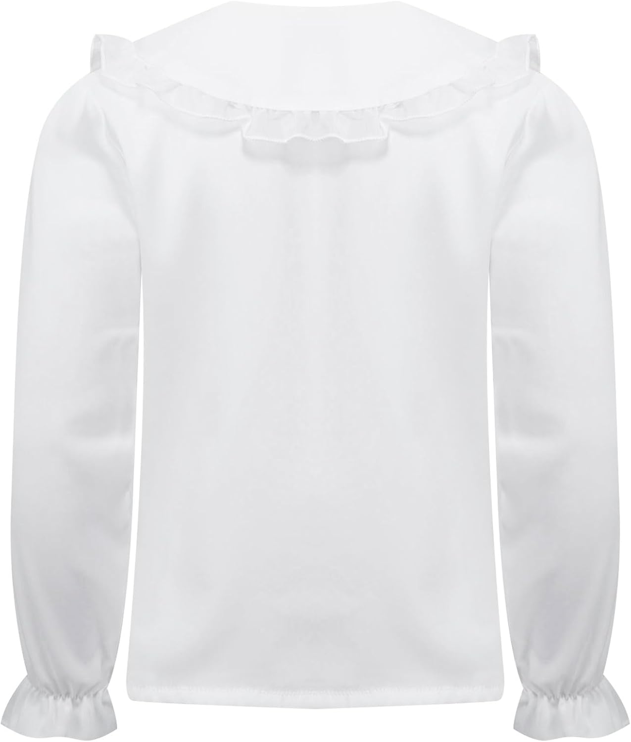 Oyolan Kids Girls Basic White Long Sleeve Button Down Uniform Shirts Cute Ruffle Bowknot Princess Blouse