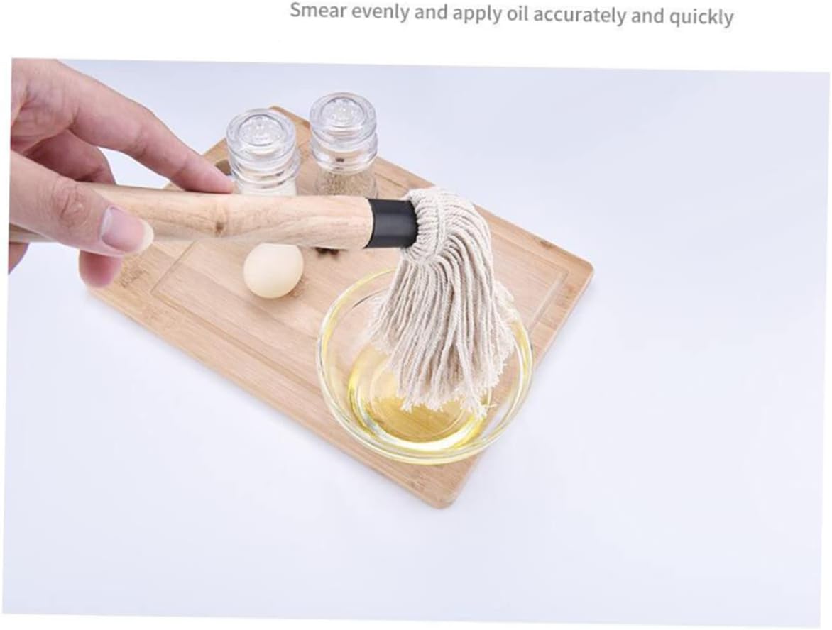 SUPVOX 2pcs Large Scale Barbecue Brush Cotton Thread Oil Brush for BBQ Grilling Easy Replacement Head Heatproof Handle for Steak Chicken and Fish
