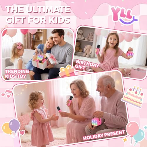 Image of YLL Mini Karaoke Machine for Kids Toys, Portable Bluetooth Speaker with 2 Wireless Microphones, Birthday Gifts for Girls 3, 4, 5, 6, 7, 8, 9, 10, 11, 12+ Years Old Toddler Teens (Hotpink)