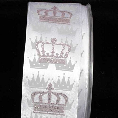 Silver and White Crown Wired Craft Ribbon 1.5" x 27 Yards