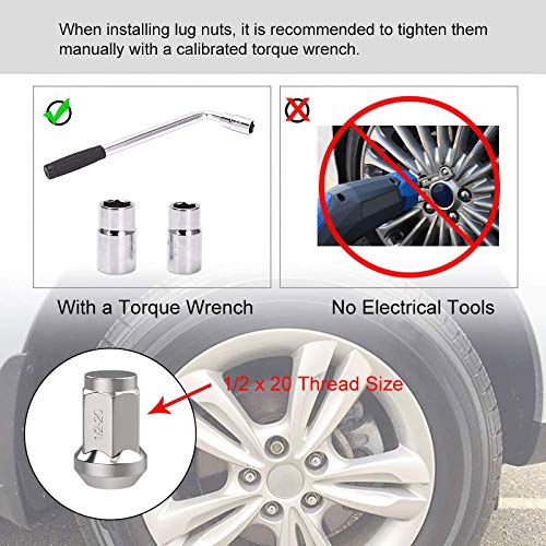 Ledkingdomus Lug Nut 1/2 X 20 Chrome, 20Pcs Bulge Acorn Wheel Lug Nuts 1.38" Tall 3/4" Hex - Compatible With Ford Mustang Explorer Dodge Ram 1500 Nitro Cherokee Wrangler Grand Cherokee Liberty #TOP4