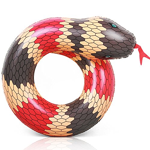 Coogam 40'' 3D Snake Swim Ring Inflatable Pool Float Color Rubber Open-Loop Animal Inner Tube Water Donut Rafts Foam Innertube Toy for Adults Kids Summer Outdoor Beach Party Playing Decoration