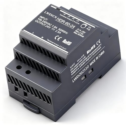 Kssvzz DIN Rail Power Supply 24V DC 2.5A 60W, Input 100-240V AC 50/60Hz DIN Rail Transformer for Home or Industrial Automation
