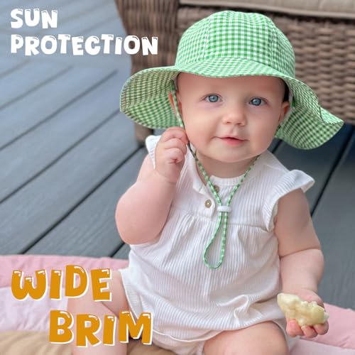 Image of HONGTEYA Baby Sun Hat Toddler Girl Beach Hat Sun Protection Adjustable Outdoor Summer Wide Brim Bucket Hat for Infant Kids