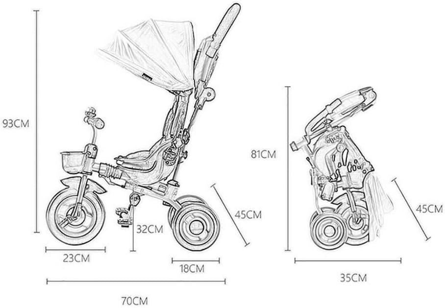 Tricycle Trike, Foldable Multifunctional Children's Tricycle, Non-Inflatable, Outdoor Tricycle for 2-5 Year Old Babies, 3 Colors, 93x70x45cm (Color: Pink)