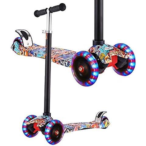WeSkate Scooter Children's Tricycle Scooter with PU LED Illuminated Wheels, Adjustable Height and Double Rear Wheel Big Wheels Children's Scooter for Children Boys Girls 3-12 Years Old, FB-903, Orange Cover
