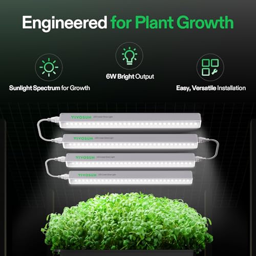 VIVOSUN T5 Grow Lights for Indoor Plants, 5000K Full Spectrum 24W(4 X 6W), 1FT LED Plant Light Strip for Seed Starting, Greenhouse, Hydroponics, SGS