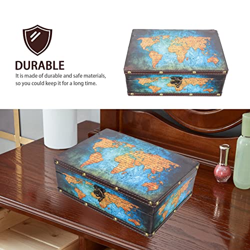 Cabilock Vintage Wood Treasure Chest Keepsake Jewelry Box Leather Decorative Storage Boxes World Map Keepsake Boxes With Lock Kids Storage Treasure Chest For Home Decor #TOP1