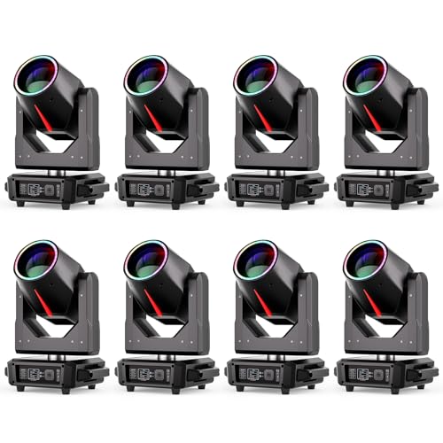 Image of 8 PCS Moving Head Beam Light 295W with Color Ring 15 Colors 14 Gobos 18+8 Facet Prisms /Wash /Beam /Frost /Rainbow Stage Effect 16 /22CH DMX512 Sound Activated for Concert Theater Club Christmas