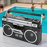 Système audio portable avec lecteur CD rétro : cet enregistreur à cassettes rétro combine le design emblématique des années 80 avec la technologie moderne. Il peut facilement lire vos cassettes préférées, vos fichiers MP3 ou capter la radio AM/FM.