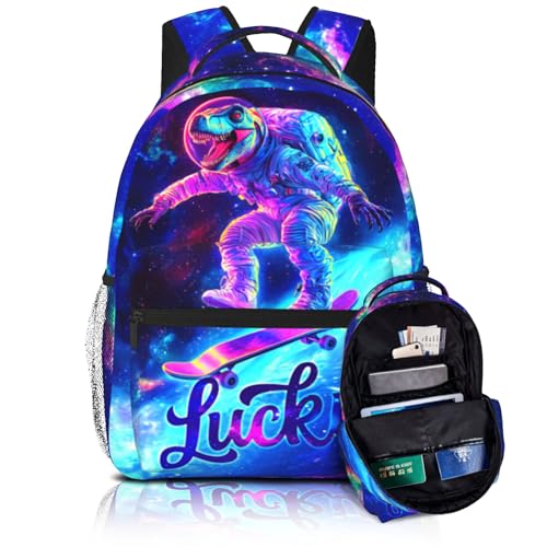 Cute Cool Space Astronaut Dinosaur School Backpack Shcool Bag Bookbag Water Resistant Lightweight For Kids Teens Boys Girls Children Rucksack Books Bag For Work Travel 16 Inch