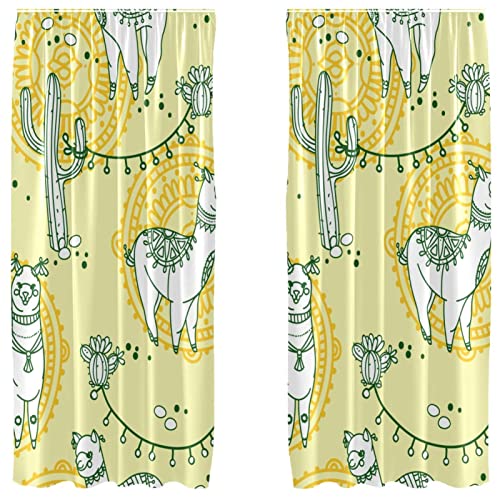 Cortinas de cactus y alpaca con estampado amarillo resistente juego de dos paneles 55x84 2