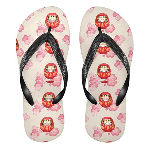 Burbuja Cute Daruma Dolls Flip Flops for Women Men, Soft Thong Sandals Rubber Slippers for Pool Beach Essentials