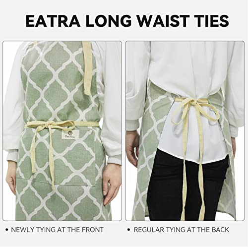 Riqiaqia 2 Pieces Aprons For Women With Pockets, Cotton Linen Waterproof Kitchen Cooking Aprons, Chef Apronfor Men Women With Adjustable Neck Strap And Long Ties(Grey/Green) #TOP3