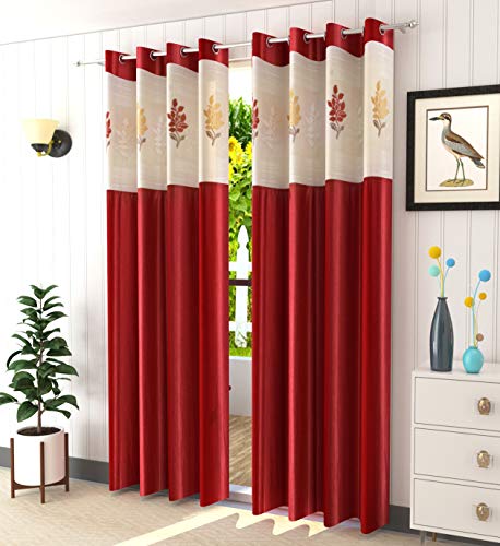 Image of LaVichitra 1 Piece Premium Window Curtain with Floral Net - 5ft, Maroon