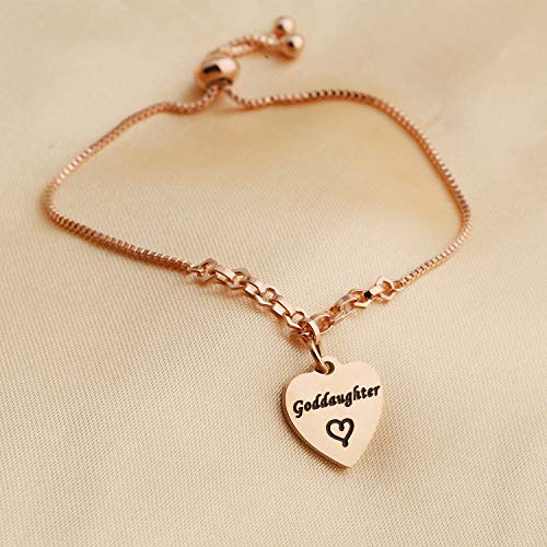 Qiier Godmother Goddaughter Adjustable Chain Bracelet Christian Baptism Gift For Godmothers Goddaughters (Rose Gold Goddaughter Bracelet) #TOP3