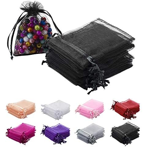 RSXING 100 PCS Small Organza Bags 7 x 9 cm Jewellery Bags Colour Organza Bags with Drawstring Gift Bags for Weddings Parties Christmas Lavender Bags Gift Jewellery Bag (Black) Cover