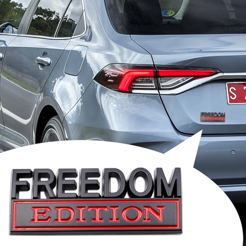 Image of 1pc 3D Raised Letter Freedom Edition Emblem Car Decals - Metal Sticker for Cars, Trucks, Motorcycles, SUV - Door Tailgate Bumper Badge Decal Vehicles Decoration (Black and red)