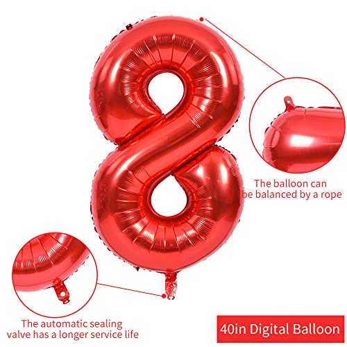 Image of TONIFUL 40 Inch Red Number 8 Balloons Large Foil 8th Birthday Decorations