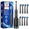 Spazzolino Elettrico Rotante per Adulti - Spazzolino Denti Rotante 3 Intensità, 5 Modalità, 8 Testine, Impermeabile IPX7, Spazzolino Elettrico Da Viaggio Ricaricabile, Nero