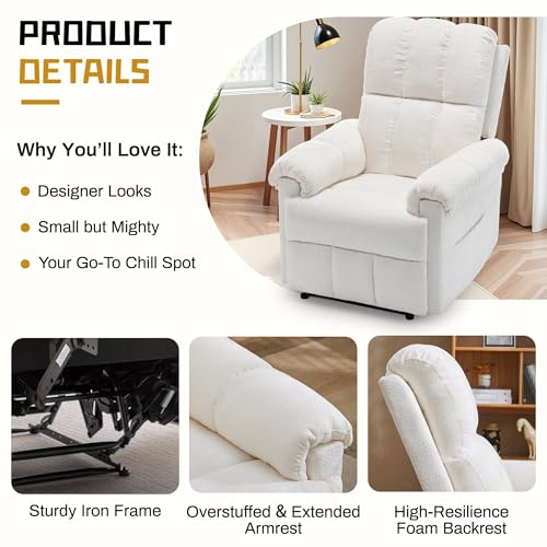 Image of Korser Recliner Chair, Living Room Recliner Chairs for Adults, Small Recliners for Small Spaces, Upholstered Manual Recliner with Side Pockets, Modern Nursery Chair for Living Room, Chenille, Beige
