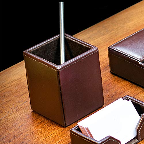 Dacasso Luxury Storage For Pens, Office Accessories Bonded Leather Pencil Cup, Brown #TOP4
