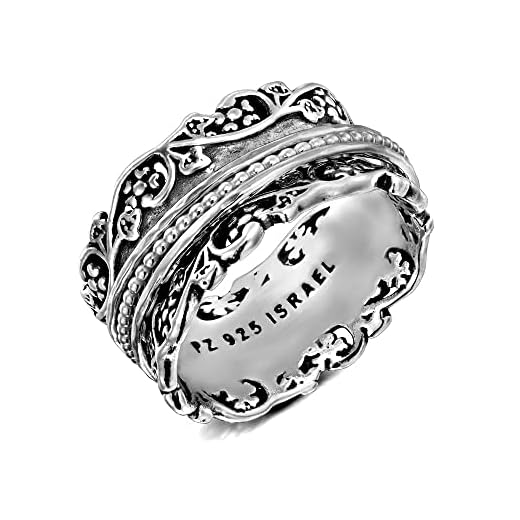 Paz Creations 925 Sterling Silver Spinner Rings for Women - Artisan Jewelry 925 Fidget Rings, Women Boho Statement Rings, Handcrafted & Vintage Style Meditation Ring - Gift Ready, Silver, Size 9