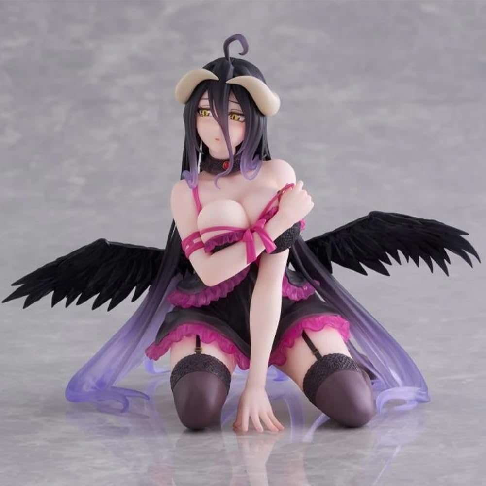 Figurine Albedo d'anime Albedo - Position agenouillée - Style pyjama - En PVC - Figurine manga Girl - 13 cm - Modèle de décoration de bureau à collectionner
