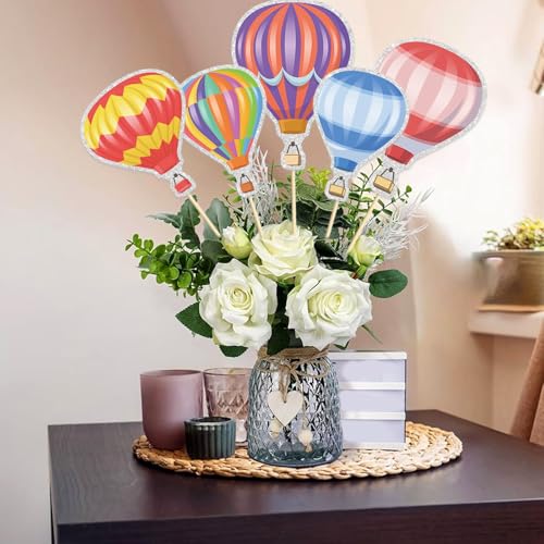 Image of Hot Air Balloon Table Centerpiece Sticks,Birthday Decorations With Hot Air for Birthday,Wedding Retirement Graduation Travel Theme Party Decoration.Set of 15