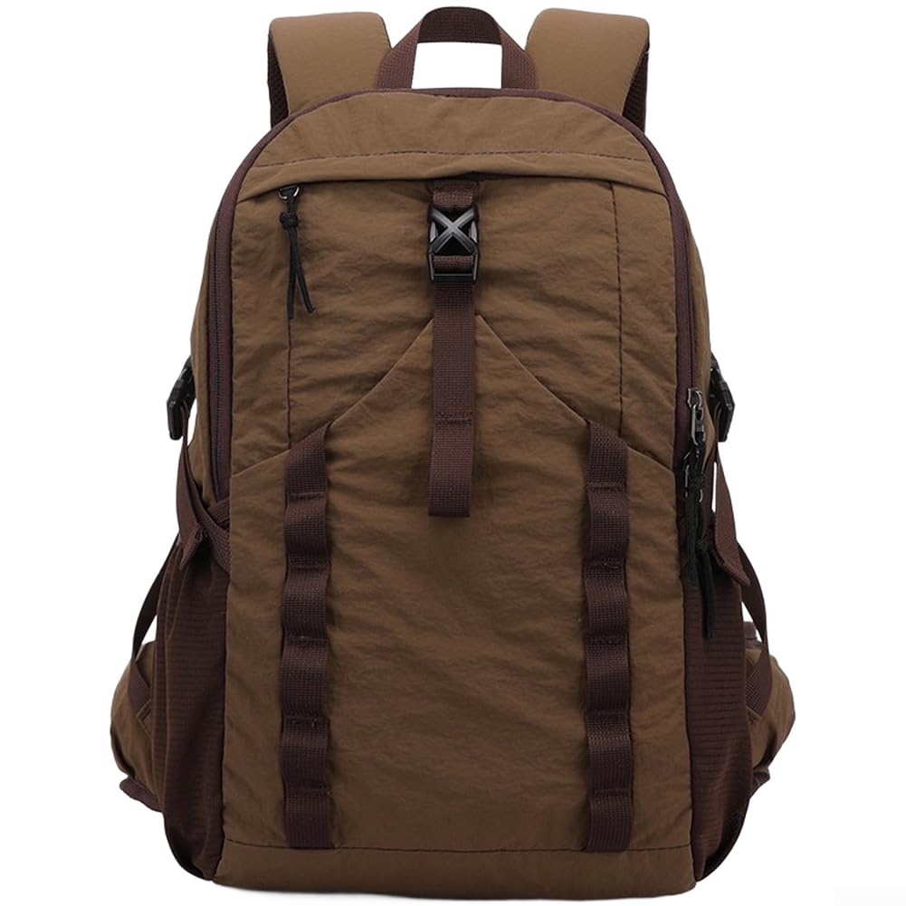 Zaino da trekking leggero da 28 l, in nylon, impermeabile, con cinghie imbottite traspiranti e fischietto SOS integrato, per campeggio e trekking all'aperto, colore: marrone