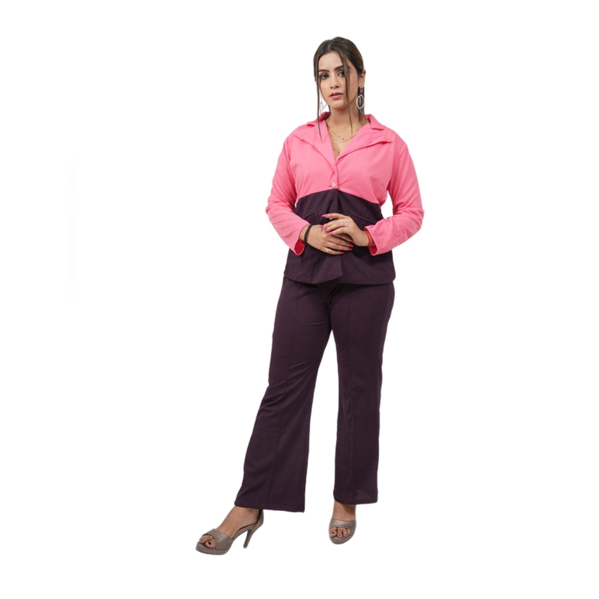 Women's Dual-Tone Stylish Coat & Trouser Set set of 2 (1 top,1 bottom)-picture-33