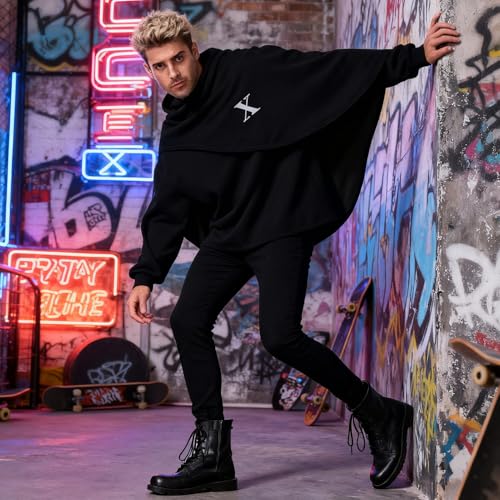 Men's Fashion Hoodie Poncho Cape Cloak Techwear Sweatshirts Unisex Lightweight Patchwork Casual Pullover4