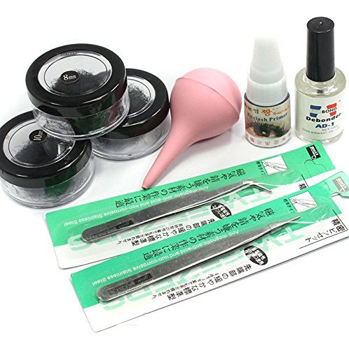 MSmask 8/10/12mm False Individual Black Eyelash Extension Glue Adhesive Remover Tweezer Kit