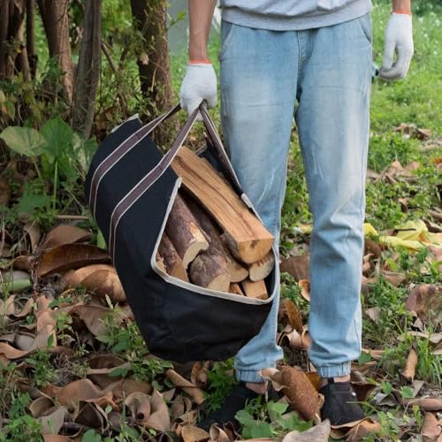 Amagabeli Garden & Home B00020BK Large Canvas Log Tote Bag Carrier Indoor Fireplace Firewood Holder Woodpile Rack Fire Wood Carriers Carrying thumb #4