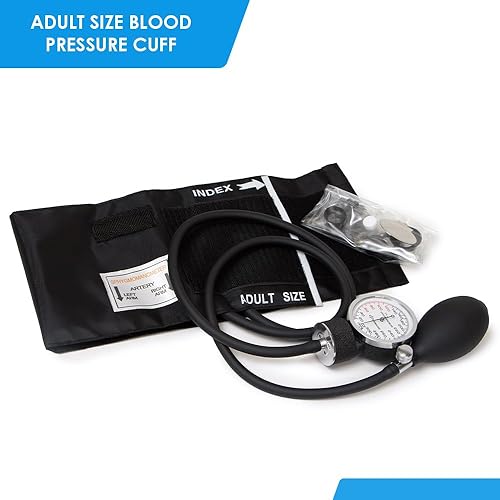 Miniatura 3 de Primacare DS-9181-BK, kit profesional de presión sanguínea. Incluye esfigmomanómetro aneroide y estetoscopio Sprague Rappaport. Color negro