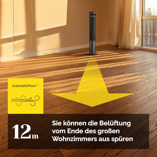 YOER 19dB Leiser Turmventilator, 12 m Wurfweite, WLAN & App-Steuerung, 12 Geschwindigstufen 3 Modi 12h Timer 80° Oszillation, Ventilator mit Plasma-Ionisator für Schlafzimmer, CoolWhisper TF07G, grau 4