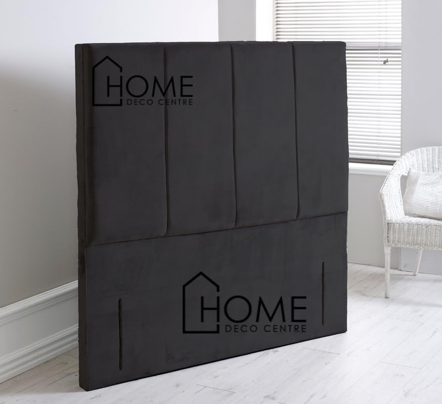 CROWNBEDS Sandringham Floor Standing 54 Inches high Plush Velvet Divan Bed Headboard 54 Inches High, Black, 3ft Single