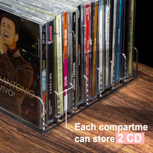 Vowcarol Cd Holder 2 Pack, Clear Acrylic Cd Organizers, Cd Display Rack Holds Up To 14 Standard Cd Cases For Media Shelf Storage And Organization thumb #2