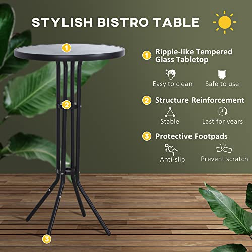 Outsunny 3 Piece Bar Height Outdoor Bistro Set For 2, Round Patio Pub Table 2 Bar Chairs With Comfortable Design & Durable Build, Black/Tan #TOP4