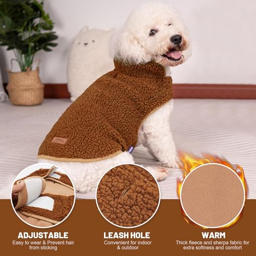 Image of cyeollo Sherpa Dog Coat Reversible Dog Jackets for Small Dogs, Brown, M