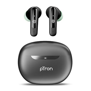pTron Bassbuds Astra in-Ear TWS Earbuds w/Stereo Sound, 50Hrs Playtime, Stereo Calls, Custom EQ, Mobile App, BTv5.3 Headphones, Touch Control, Voice Assistant, Type C Charging & IPX4 (Black/Green)