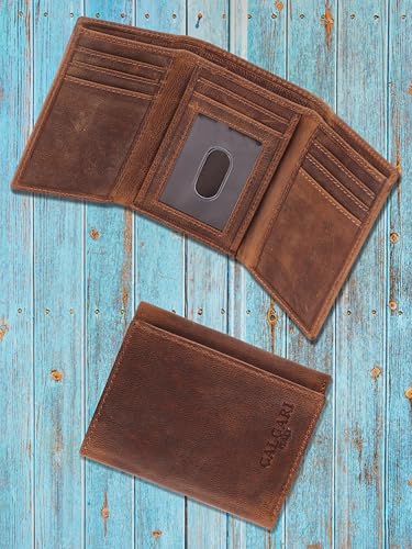 Leather Trifold Wallets For Men | RFID Blocking | Premium Buffalo Oily Leather | Vintage Luxury Gift For Men | Front Pocket Wallets | 1 ID Window | 8 Credit Card Pockets4