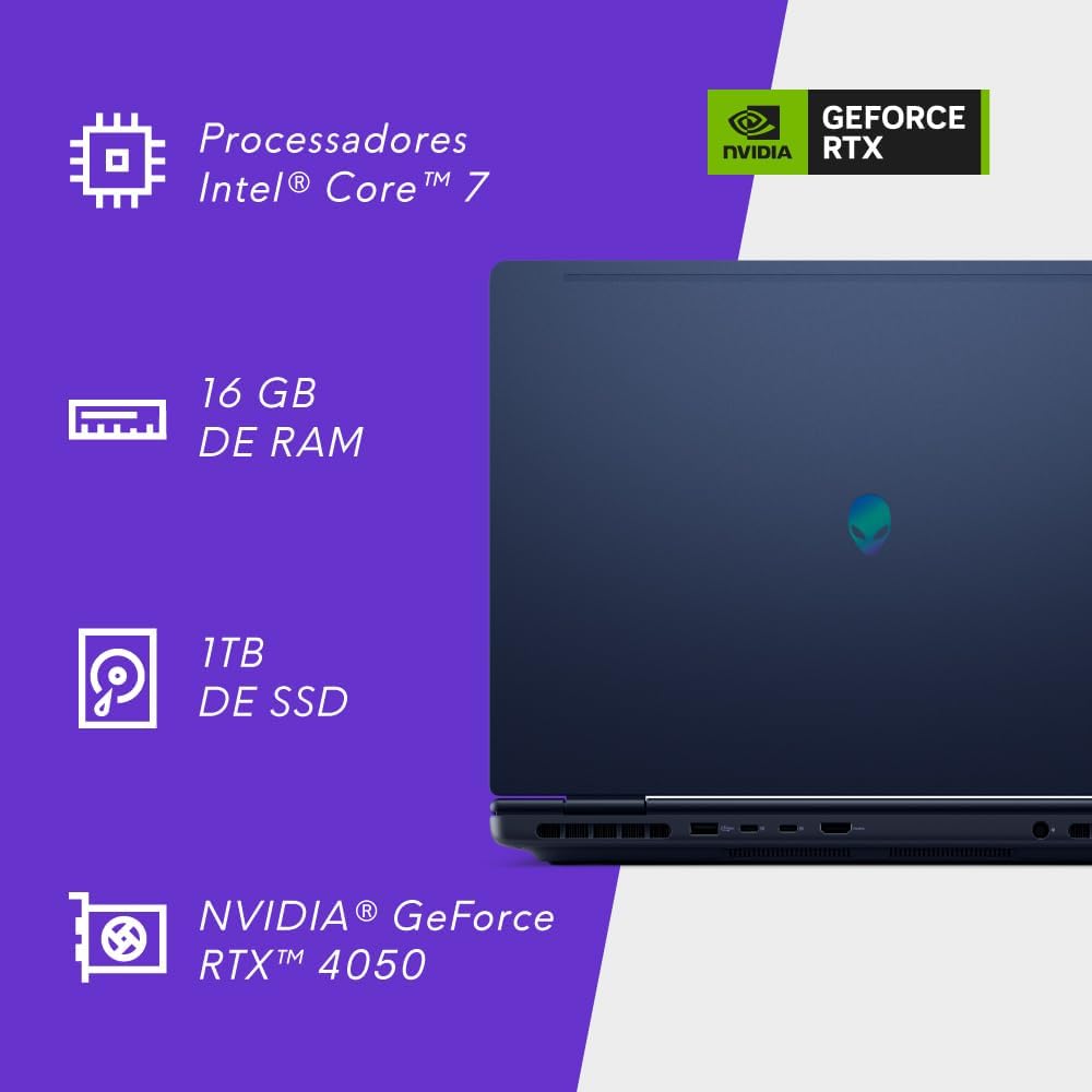 Notebook Gamer Dell Alienware 16 Aurora AC16250 AC16-C7240H-M40 16" WQXGA Intel Core7 16GB 1TBSSD NVIDIA RTX4050 Win11