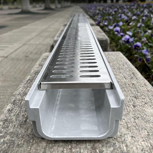 Canaletta Scolo Acqua Piovana Kit di Drenaggio a Canale Sottile da 10 cm, Sistema di Drenaggio per Patio Esterno con Canale di Scolo, Canale di Drenaggio in Resina(W10cm(3 7/8") x H4cm(1 5/8"))