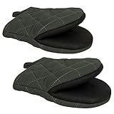 1 Pair Short Oven Mitts, Heat Resistant Silicone Kitchen Mini Oven Mitts for 500 Degrees, Non-Slip Grip Surfaces and Hanging Loop Gloves, Baking Grilling Barbecue Microwave Machine Washable (Gray)