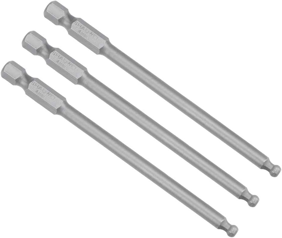 uxcell 3 Pcs H4 (4mm) Ball End Screwdriver Bits, S2 Steel Magnetic 3.9 Inch Long Drill Bit with 1/4 Inch Hex Shank